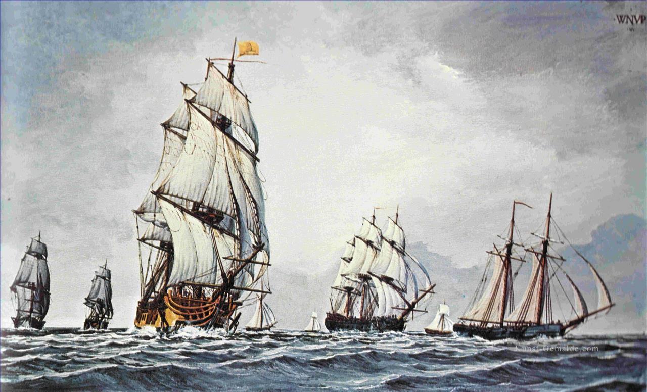 Continental Flotte auf See Kriegsschiff Seeschlacht Ölgemälde